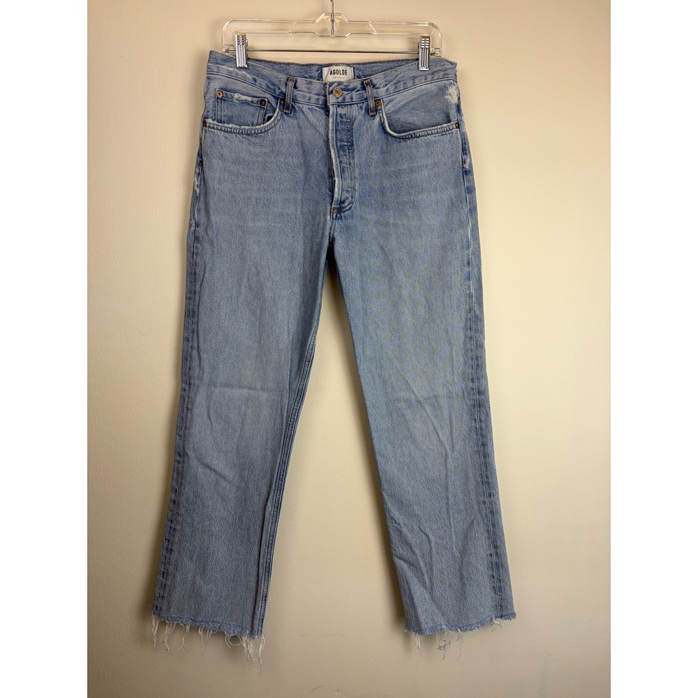 AGOLDE Lana 90s Straight Leg Jeans 29 Light Wash Blue High Rise Distressed Denim